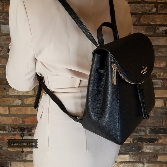 AUTHENTIC AND NEW  Kate Spade Medium Flap Backpack BLACK LEILA NWT Bookbag - Picture 10 of 13